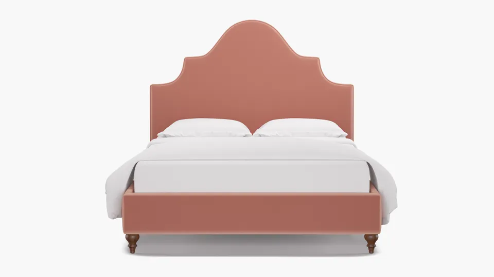 Statement Bed, Bloom Performance Plush Velvet, Walnut Traditional Turned Leg, Twin