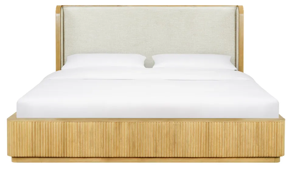 Safavieh Couture Barrymore Reeded Wood Bed, Greige Oak / Taupe, Queen