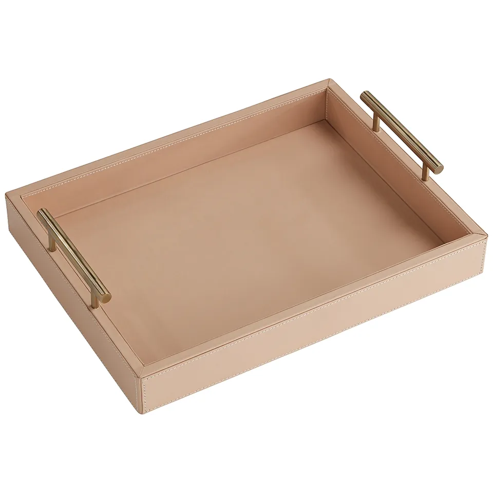 Possini Euro Dyanne 16"W Blush Beige Vegan Leather Tray with Handles