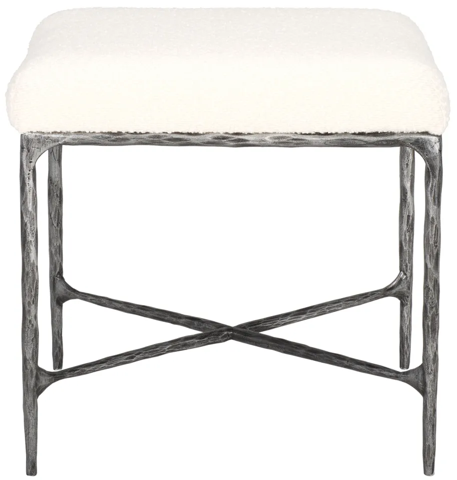Mandy Boucle & Metal Ottoman - Ivory/Black