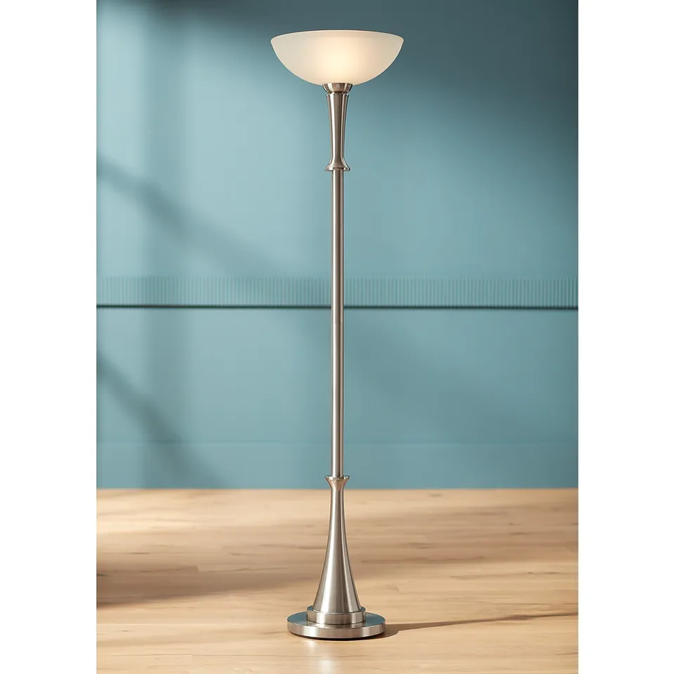 Possini Verdugo 70" Brushed Nickel Torchiere Floor Lamp with Dimmer