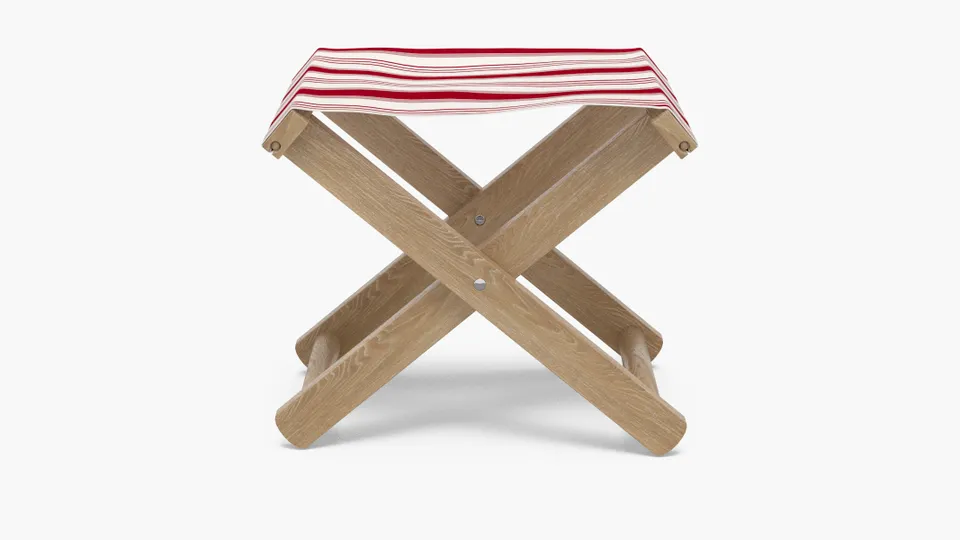 Teak Cabana Stool, Red Regency Stripe