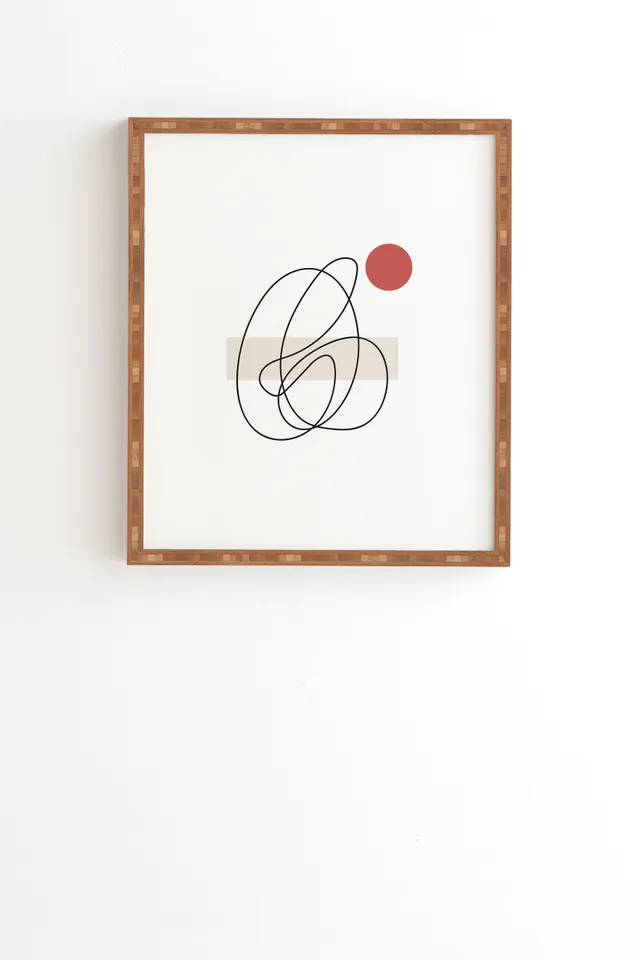 Abstract Lines Red Dot by Mambo Art Studio - Framed Wall Art Bamboo 30" x 30"