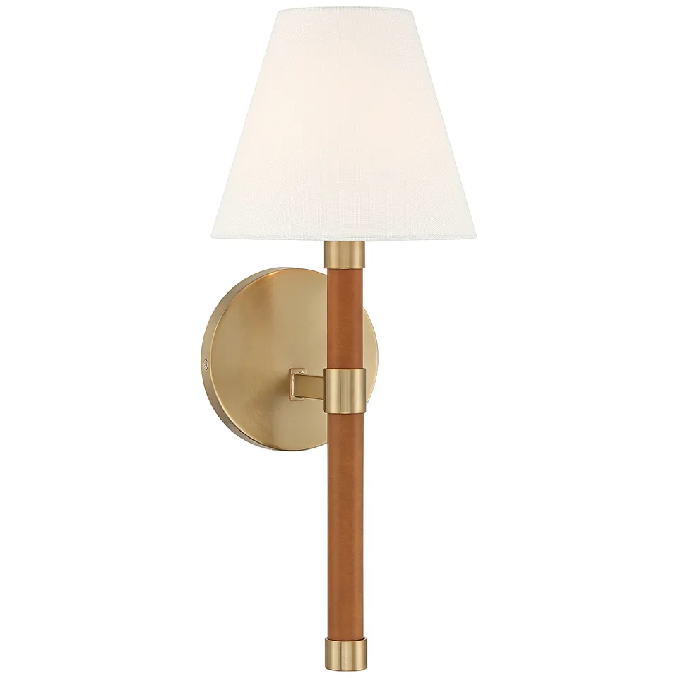 Possini Euro Aniline 17 1/2"H Soft Gold and Faux Leather Wall Sconce