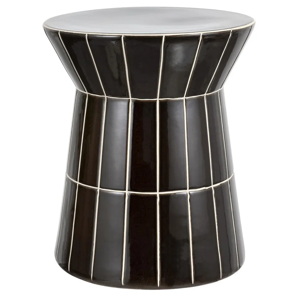 Zaro 17.75" Ceramic Gloss Finish Tile Flared Garden Stool - Black