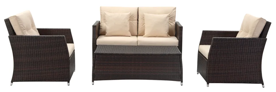 Parry 4 Piece Outdoor Living Set - Brown/Beige