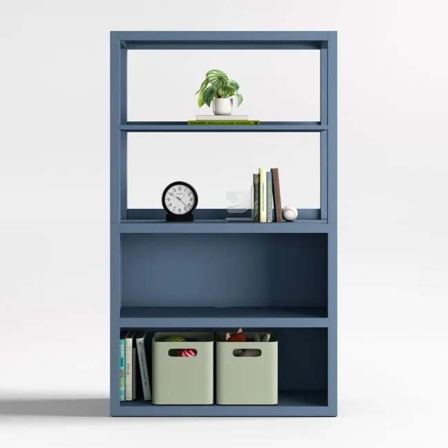 Ever Simple 36" Modular Slate Blue Wood Kids Open Bookcase with Hutch