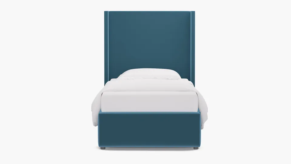 Modern Wingback Bed, French Performance Plush Velvet, Twin
