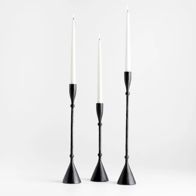 Ferric Black Metal Taper Candle Holders, Set of 3