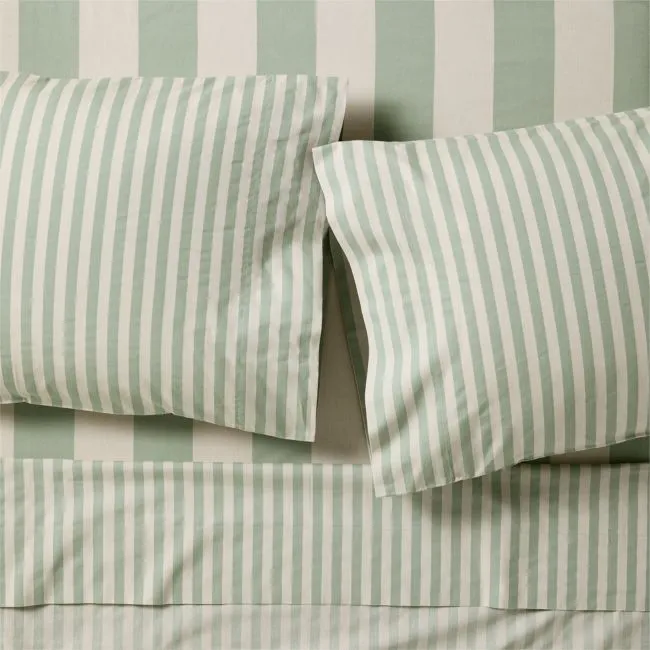 Riviera Green Stripe 100% Organic Cotton Kids Queen Sheet Set