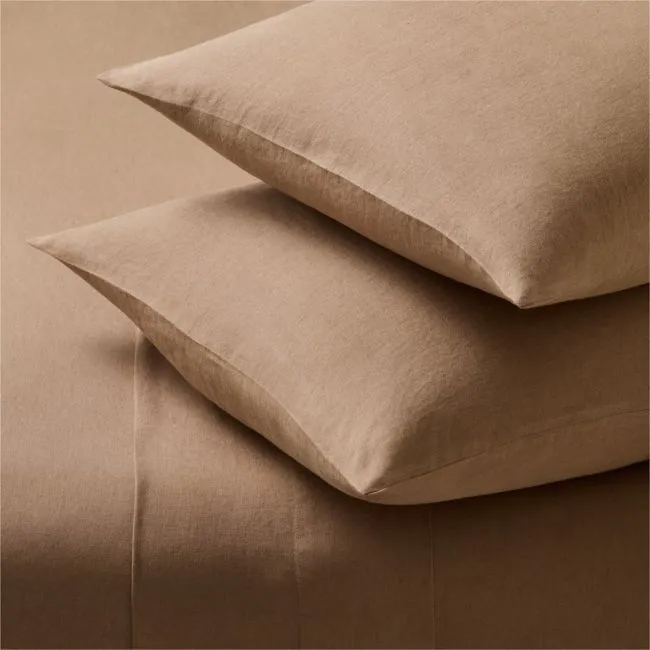 Classic European Linen Cocoa Brown Queen Sheet Set