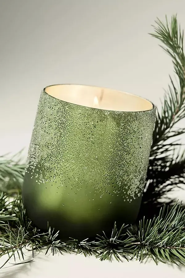 Fir & Firewood Icy Medium Glass Decorator Candle
