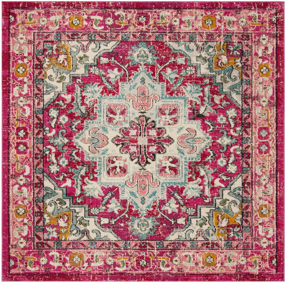 Arlo Home Woven Area Rug, MNC250J, Fuchsia/Light Blue,  6' 7" X 6' 7" Square