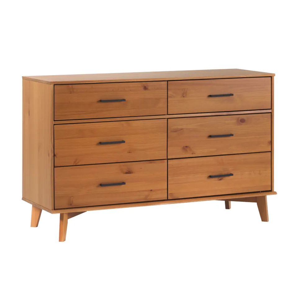 Modern Solid Wood 6-Drawer Dresser with Metal Handles - Caramel