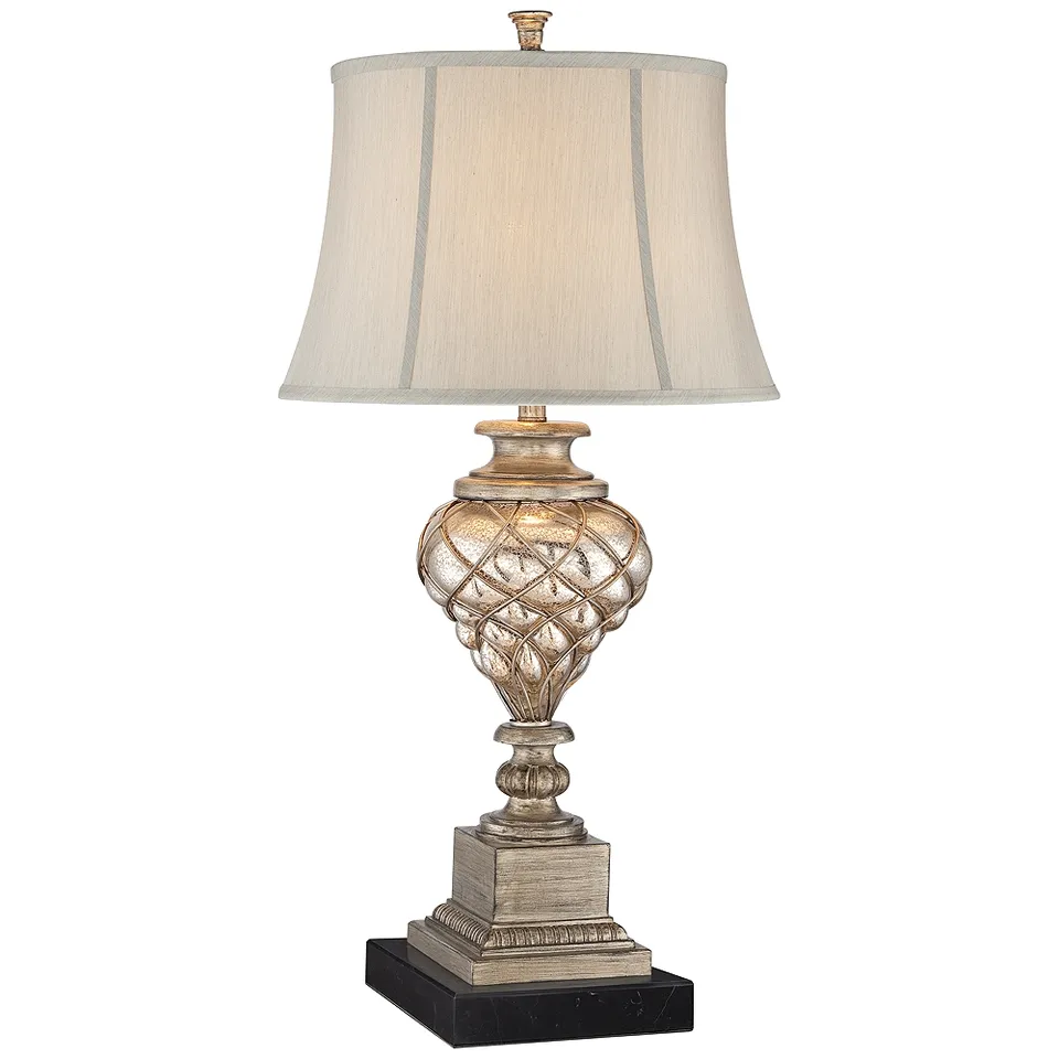 Luke Mercury Glass Night Light Table Lamp with Black Marble Riser
