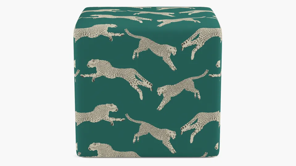 Cube Ottoman, Polo Green Cheetah