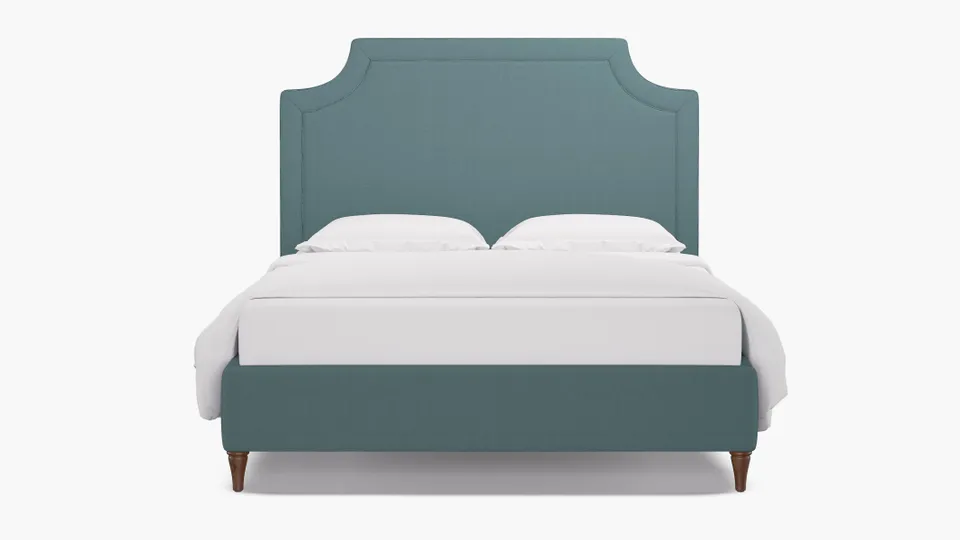 Deco Bed, Seaglass Everyday Linen, Walnut Decorative Tapered Leg, Twin