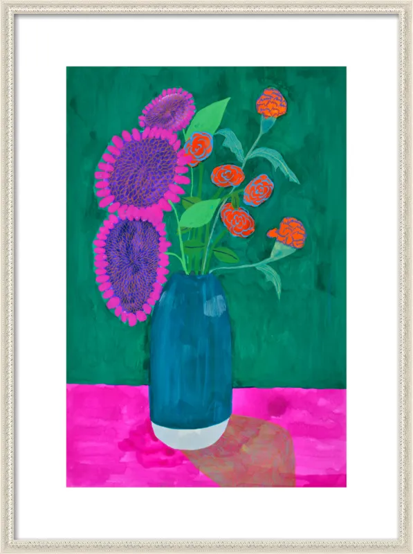 vase with sunflowers and carnations  by Christiane Drapela for Artfully Walls