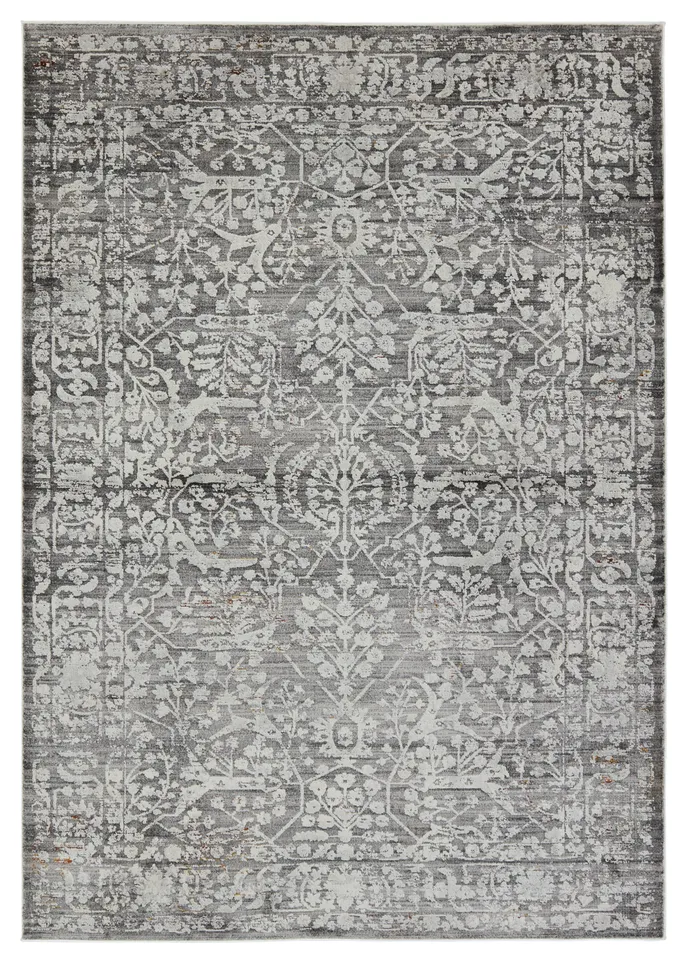 Elvira Floral Gray/ Cream Area Rug (5'3"X7'6")
