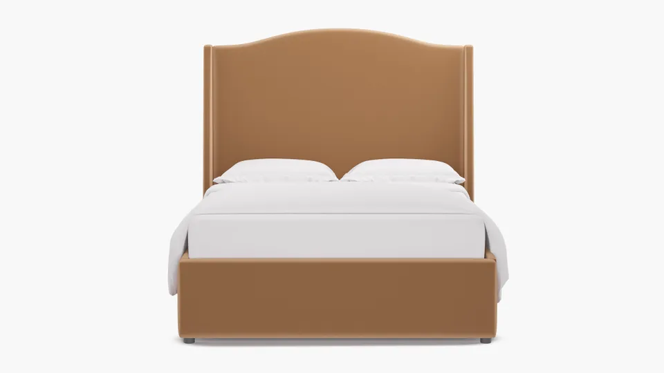 Curved Wingback Bed, Camel Performance Plush Velvet, Full