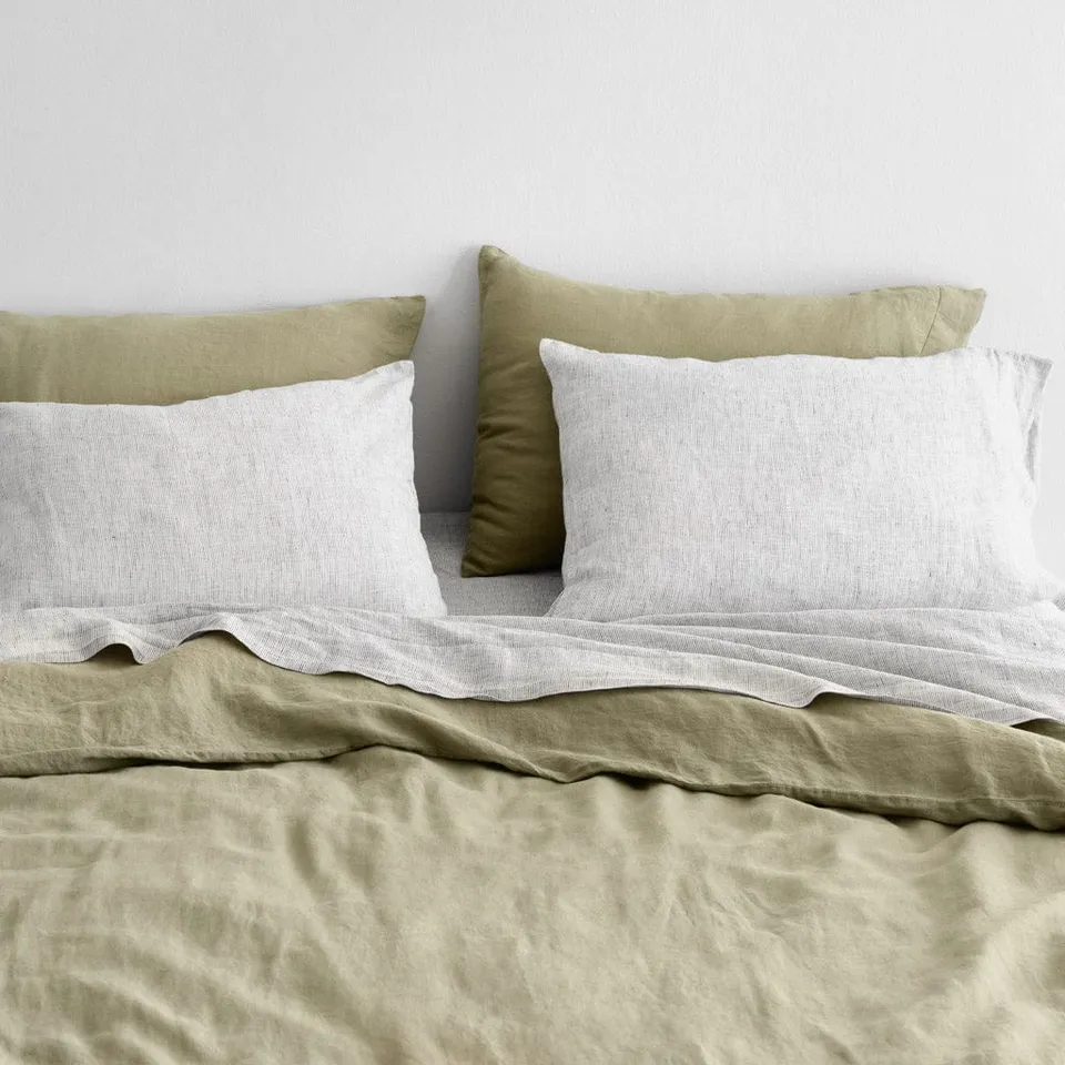 The Citizenry Stonewashed Linen Curated Bed Bundle Sage/Graphite Stripe | Full