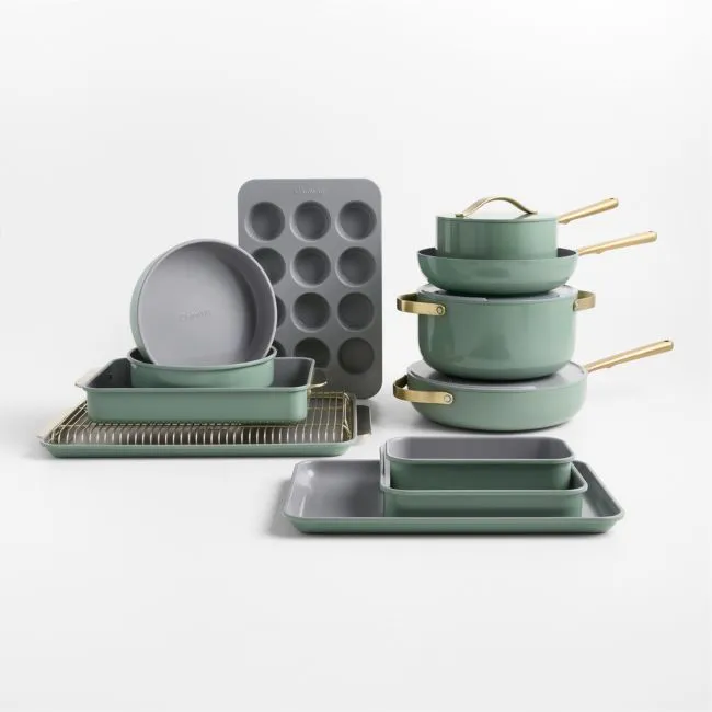 Caraway ® Coastline Ceramic Nonstick Full Bakeware & Cookware Set with Champagne Hardware
