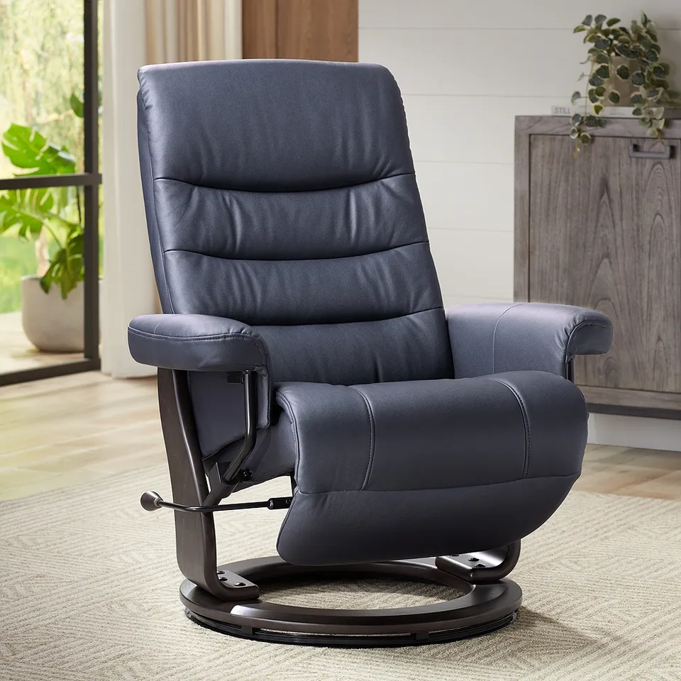 Peregrine Midnight Blue Faux Leather Adjustable Swivel Recliner