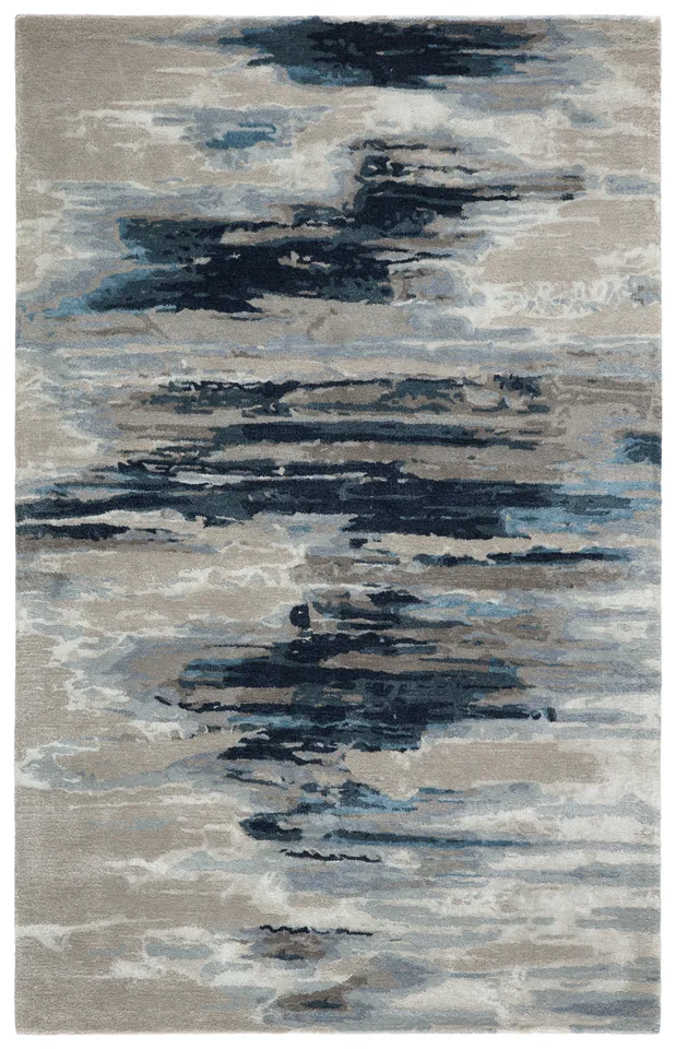 Ryenn Handmade Abstract Dark Blue/ Gray Area Rug (9'X13')