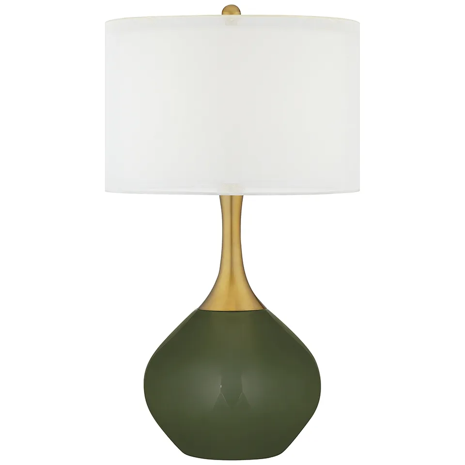 Color Plus 30 1/2" Nickki Brass and Secret Garden Green Modern Lamp