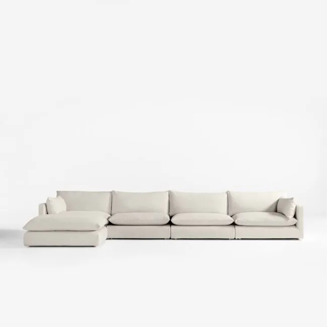 Unwind Modular 5-Piece Slipcovered Reversible Sectional Sofa with Ottoman