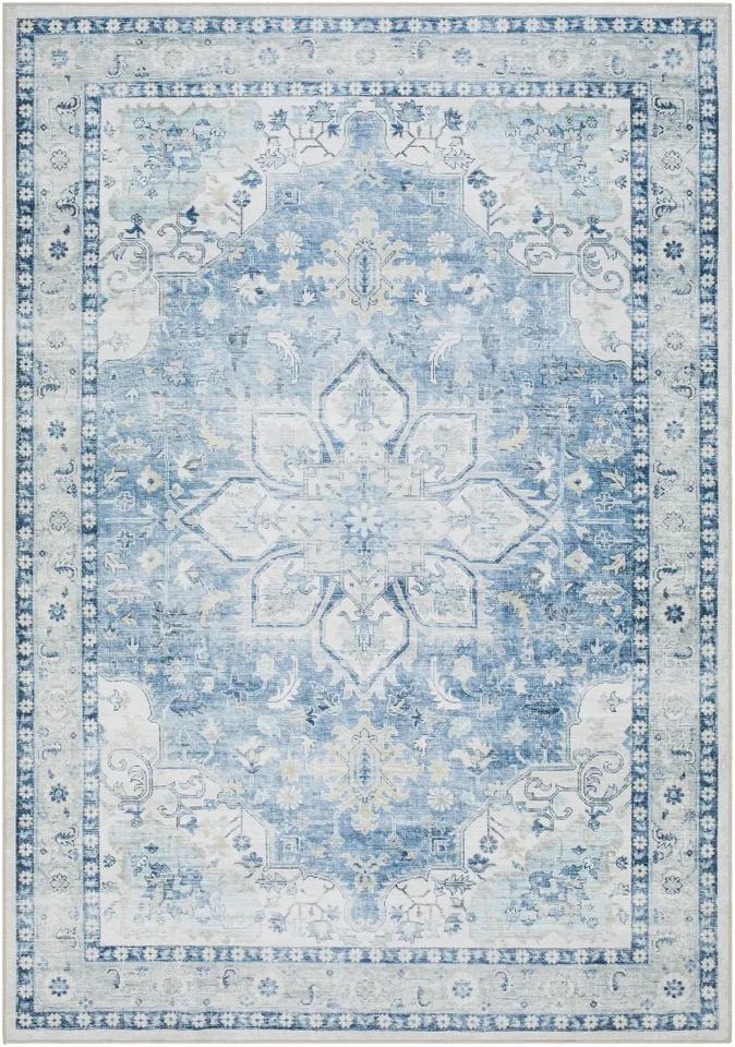 Lavable Blue Indoor 2'6" x 8' Machine Woven Rug