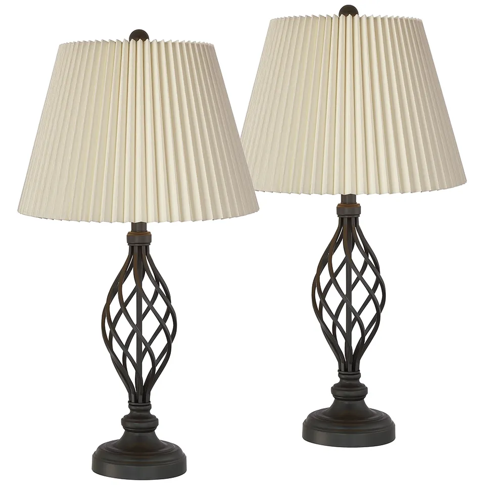 Franklin Iron Works Annie 28" Bronze Lamps with Ivory Shades Set of 2