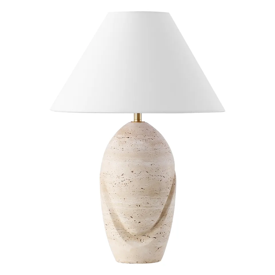 Safavieh Couture Janette Travertine Table Lamp - Travertine/White