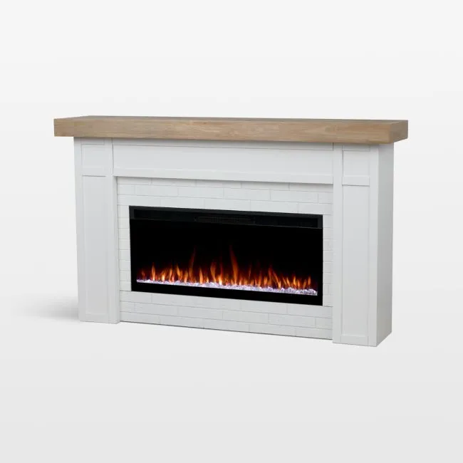 Grange White and Brown Wood with Landscape Smart Electric Fireplace 64"