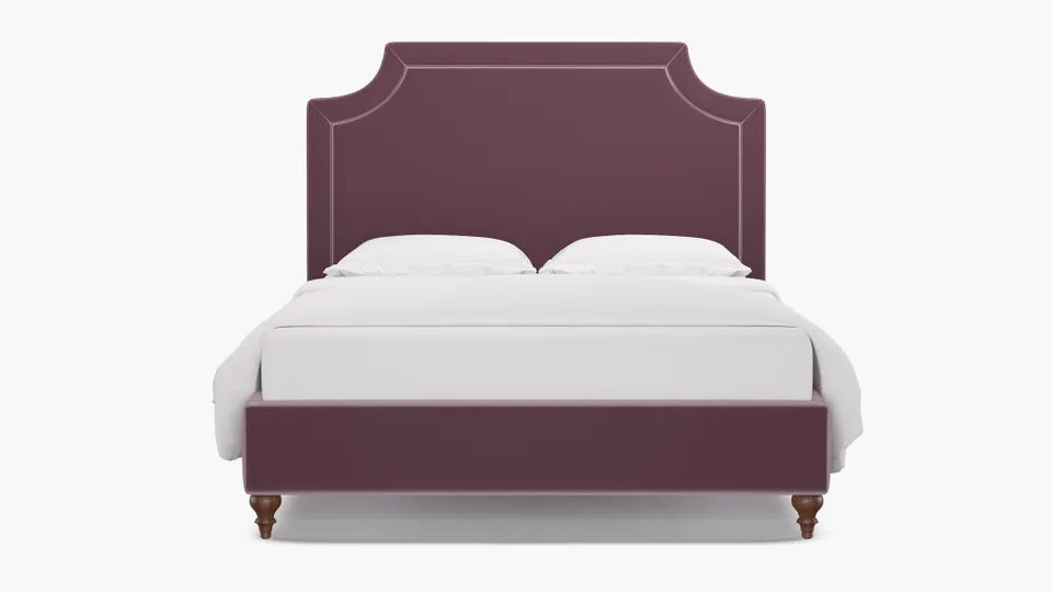 Deco Bed, Lavender Performance Plush Velvet, Walnut Traditional Turned Leg, Twin