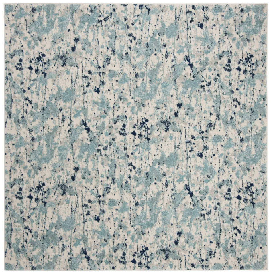 Arlo Home Woven Area Rug, EVK284M, Ivory/Blue,  6' 7" X 6' 7" Square