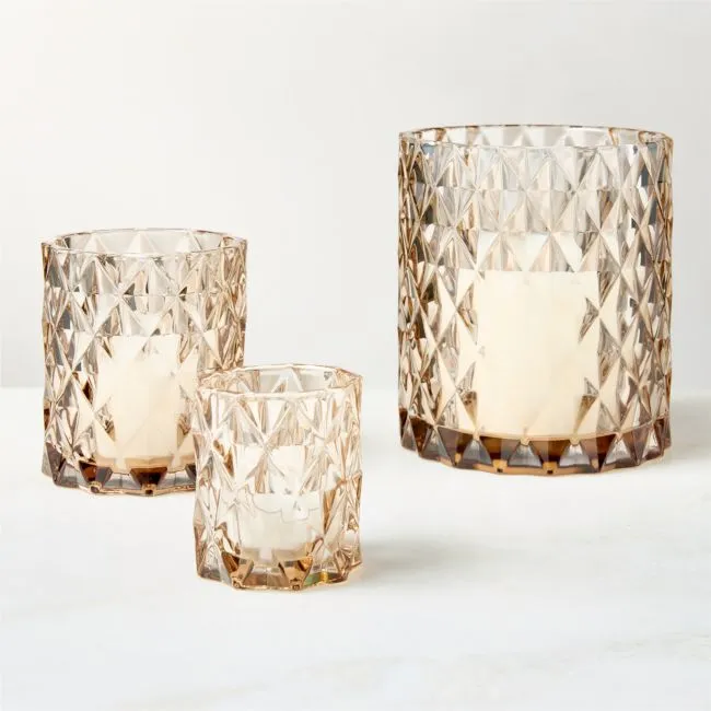 Betty Amber Glass Candle Holders Set of 3