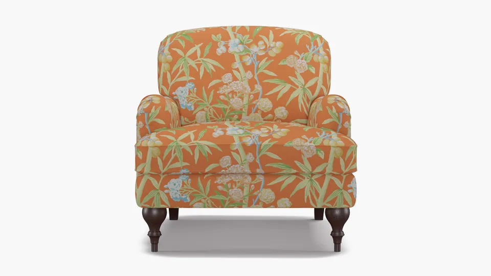 English Roll Arm Chair, Mandarin Lanai, Espresso Turned Wood Leg
