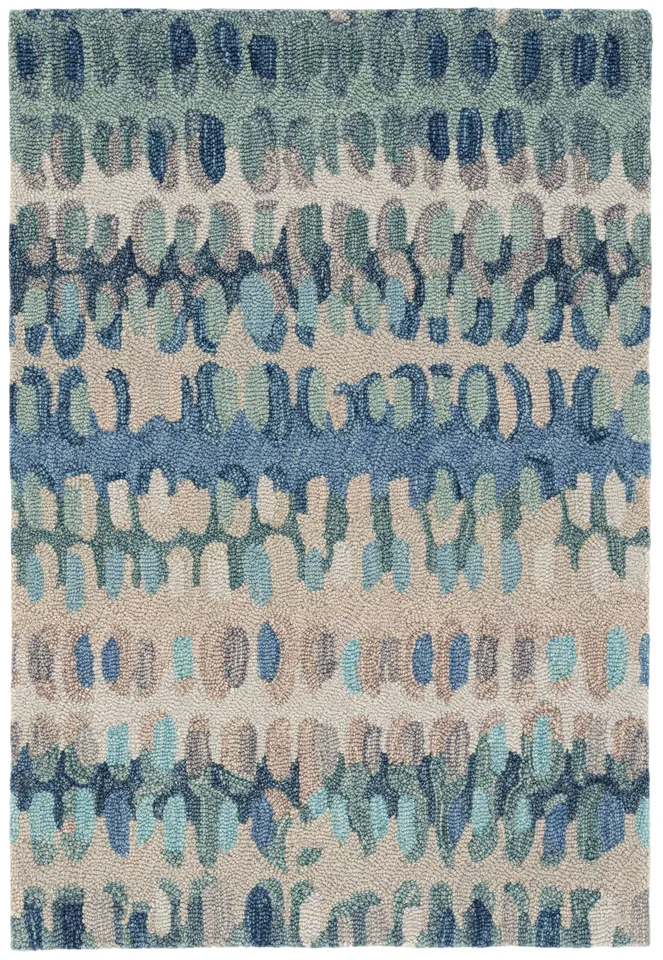 Paint Chip Blue Hand Micro Hooked Wool Rug