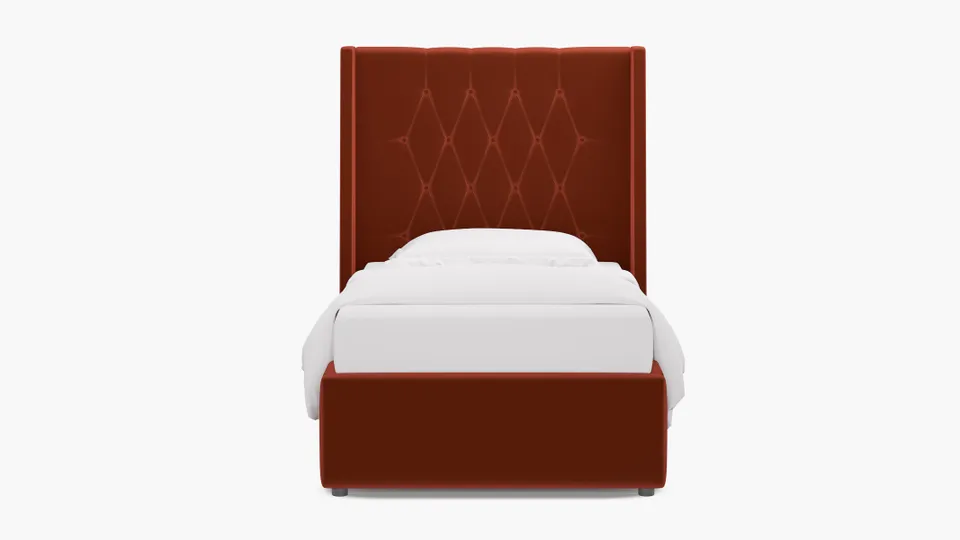 Tufted Wingback Bed, Rust Performance Velvet, Twin