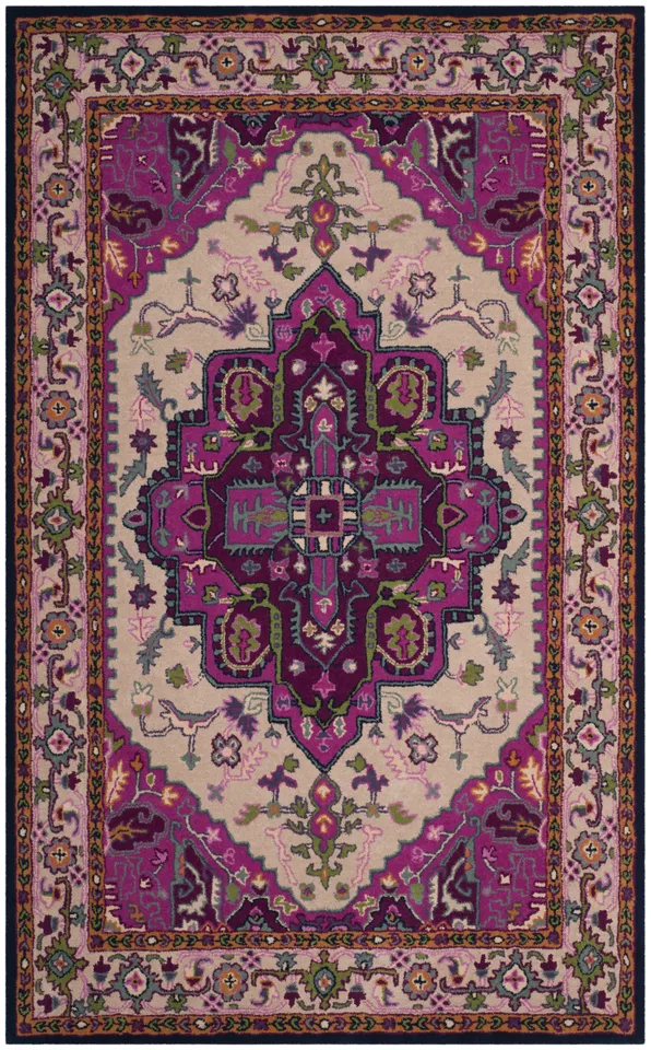 Arlo Home Hand Tufted Area Rug, BLG541A, Ivory/Pink,  6' X 9'