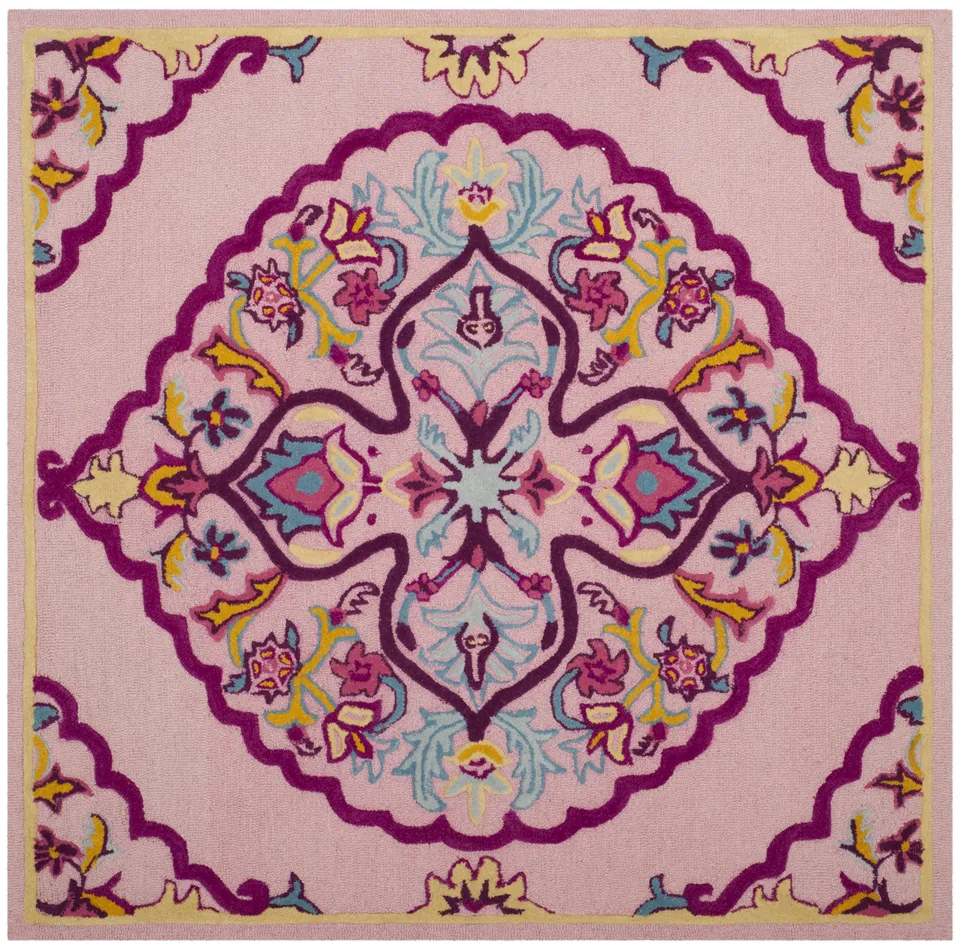 Arlo Home Hand Tufted Area Rug, BLG605A, Pink/Multi,  5' X 5' Square