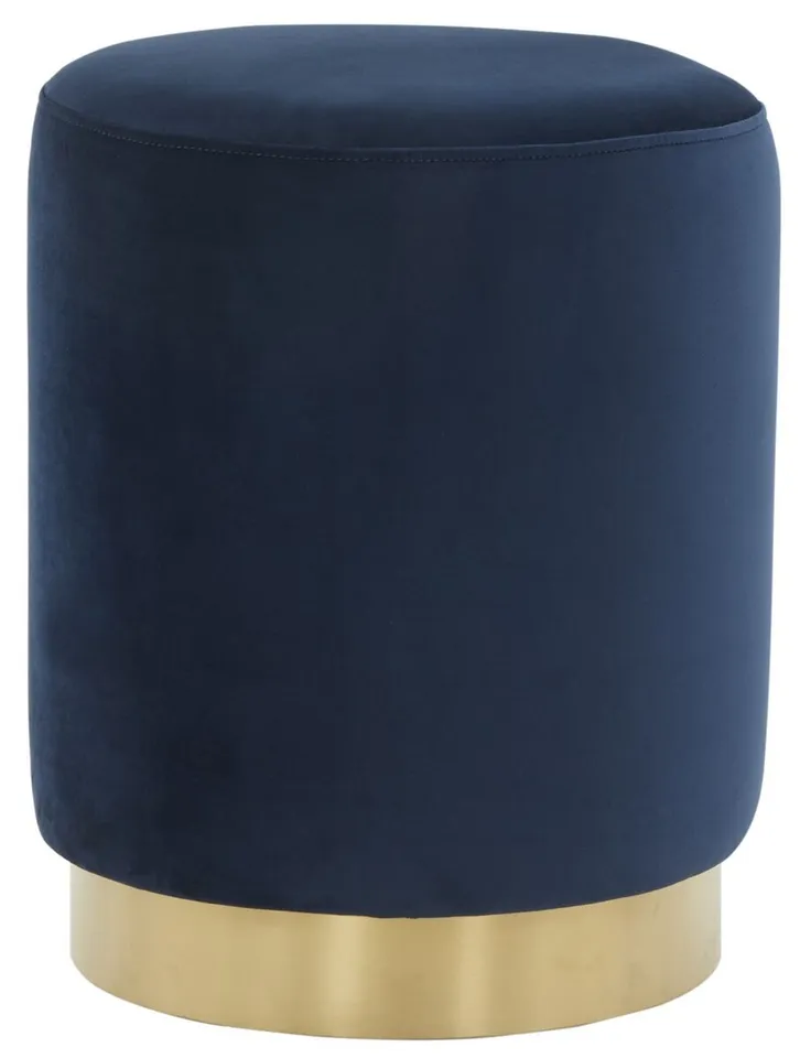 Elsworth Velvet Ottoman With Brass Base - Navy - Safavieh