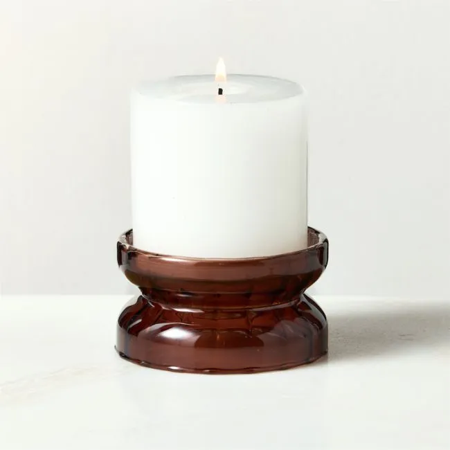 Melina Brown Glass Pillar Candle Holder Small