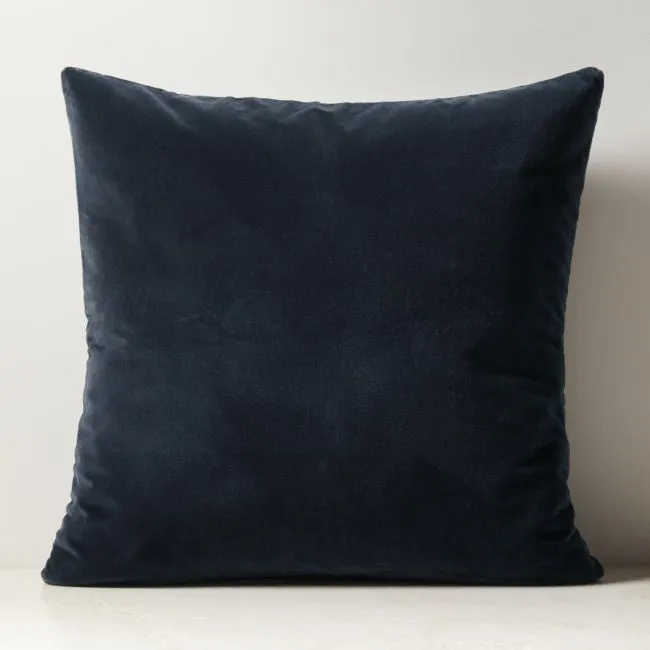 Vinette Blue Merino Wool and Velvet Throw Pillow with Feather-Down Insert 23"x23"