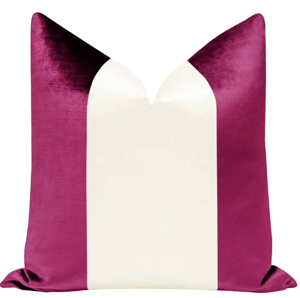 PANEL COLORBLOCK :: FAUX SILK VELVET // MAGENTA + ALABASTER SILK - 20" X 36" KING SHAM