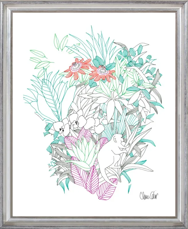 Passionflowers, orchids and the squirrel monkey  by Claire Colin for Artfully Walls