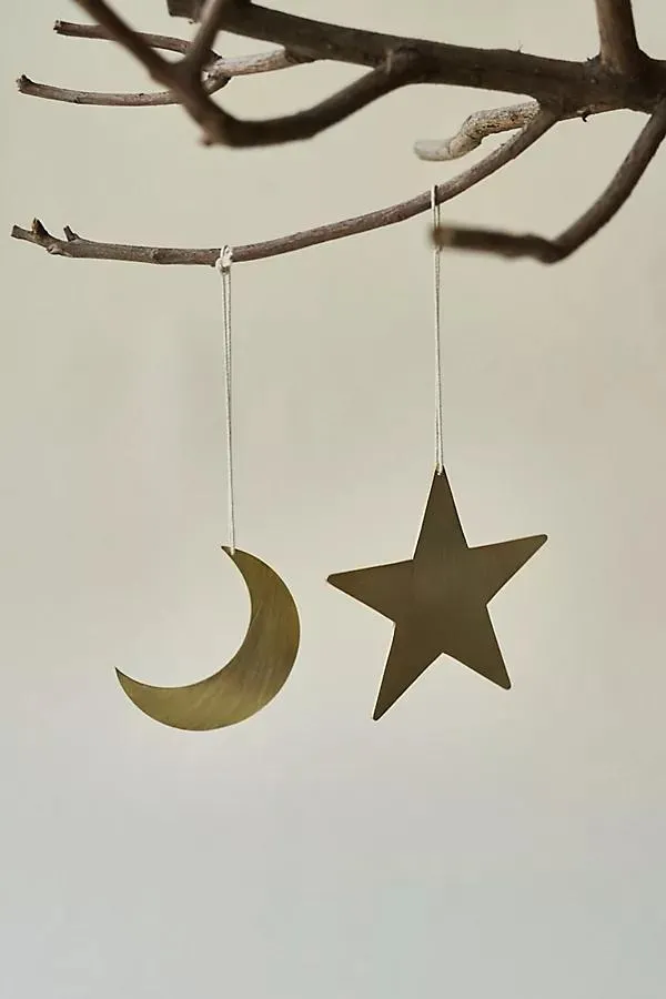 Fleck Moon and Stars Brass Ornaments, Set of 5