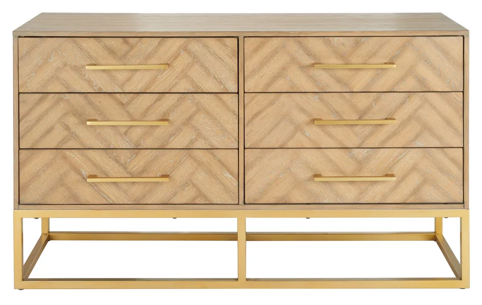 Sherilynne 6 Drawer Dresser - Rustic Oak / Gold