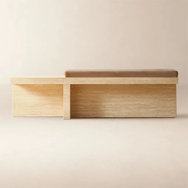 Pierre 60" Travertine Bench with Velvet Cushion